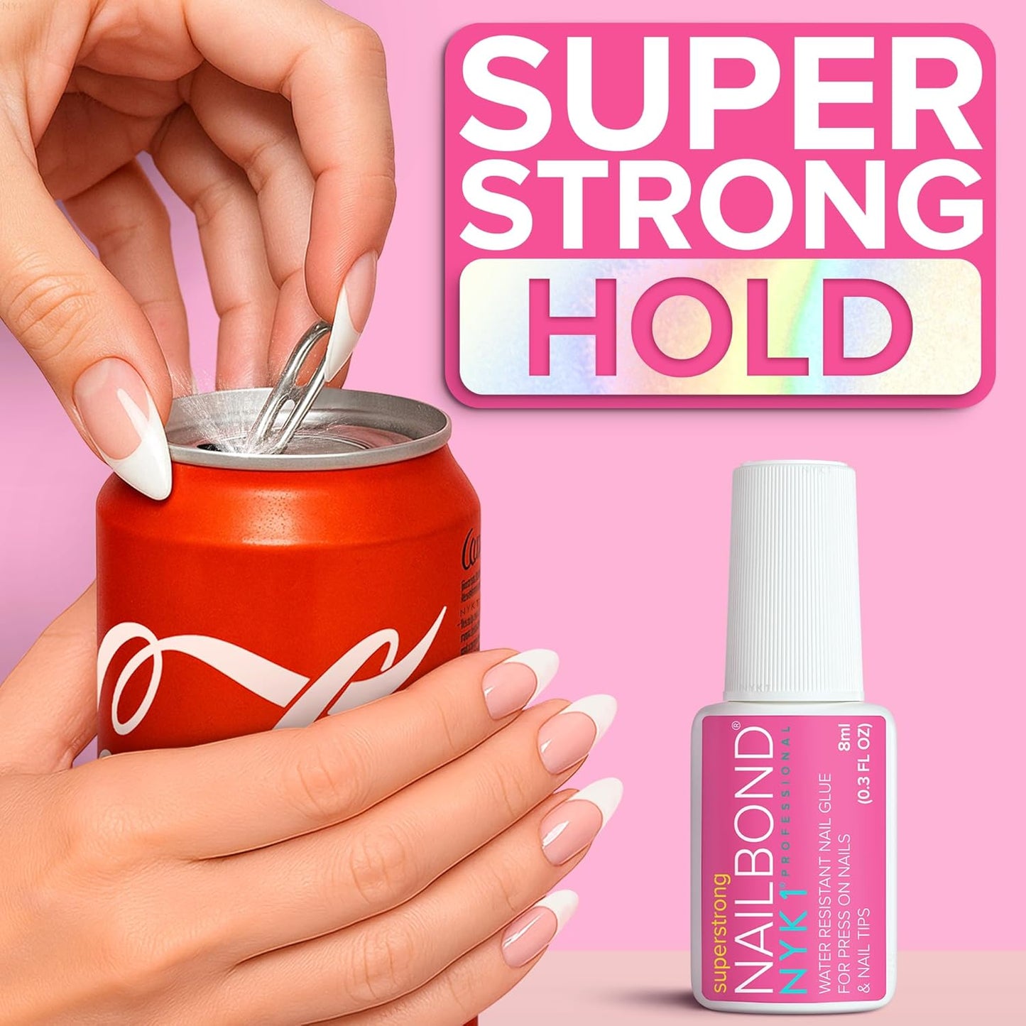 Super Strong Nail Glue for Press On Nails, Nail Tips & Acrylic Fake Nails (8ml) NYK1 NailBond Brush On Glue for Press Ons, Tips & Acrylics - Long Lasting, Maximum Strength, Mess-Free Application-Velvo Beauty