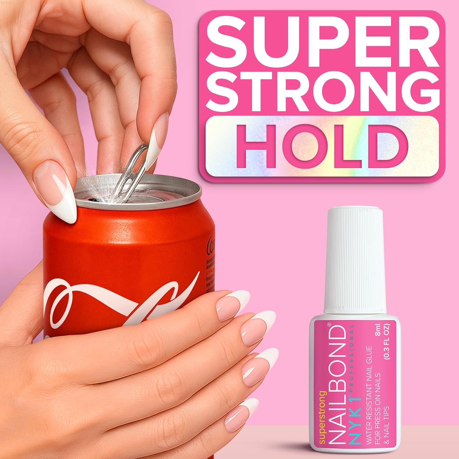 Super Strong Nail Glue for Press On Nails, Nail Tips & Acrylic Fake Nails (8ml) NYK1 NailBond Brush On Glue for Press Ons, Tips & Acrylics - Long Lasting, Maximum Strength, Mess-Free Application-Velvo Beauty