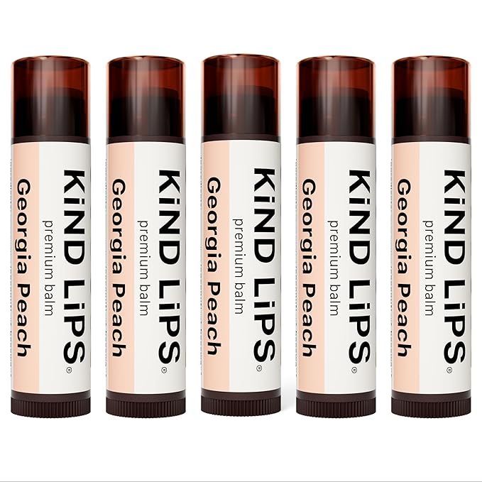Kind Lips Lip Balm - Nourishing & Moisturizing Lip Care with Shea Butter, Beeswax & Vitamin E | Georgia Peach Flavor | 0.15 Oz (Pack of 5)-Velvo Beauty