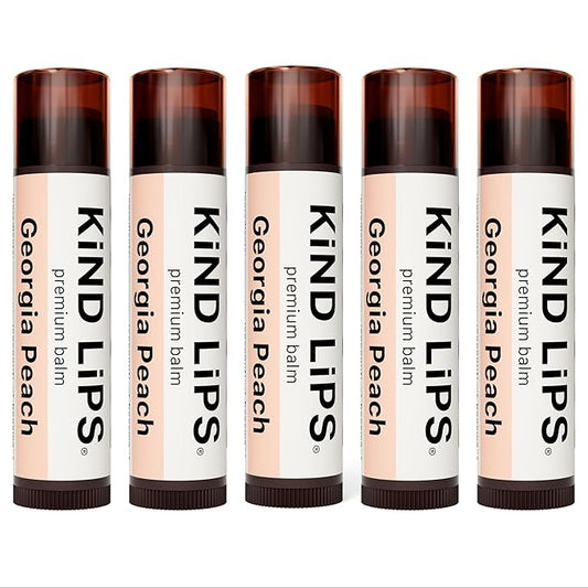 Kind Lips Lip Balm - Nourishing & Moisturizing Lip Care with Shea Butter, Beeswax & Vitamin E | Georgia Peach Flavor | 0.15 Oz (Pack of 5)-Velvo Beauty