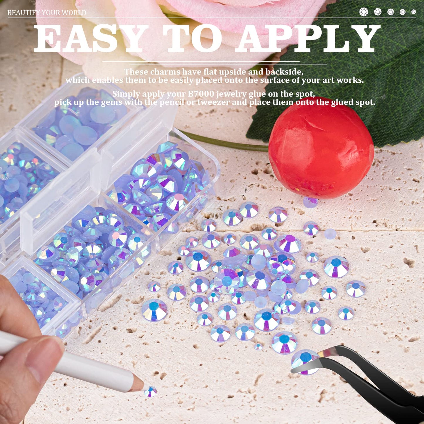 Resin Rhinestones Crafting, 2/3/4/5/6mm Flatback Jelly Rhinestones, 1 Box Sky Blue AB Non Hotfix Crystal Gems for Bedazzling Crafts Mugs Tumblers Clothes Makeup Nail-Velvo Beauty