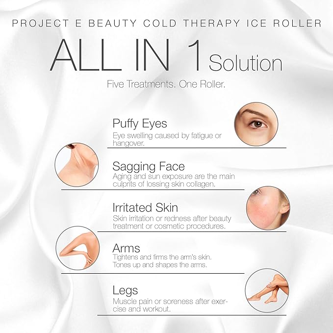 Ice Roller Cold Therapy by Project E Beauty | Reduce Under Eye Puffiness & Dark Circles | Tightens & Firms Skin | Diminish Wrinkles | Pain Relief | Muscle Soreness | Redness (Face & Body Roller)-Velvo Beauty