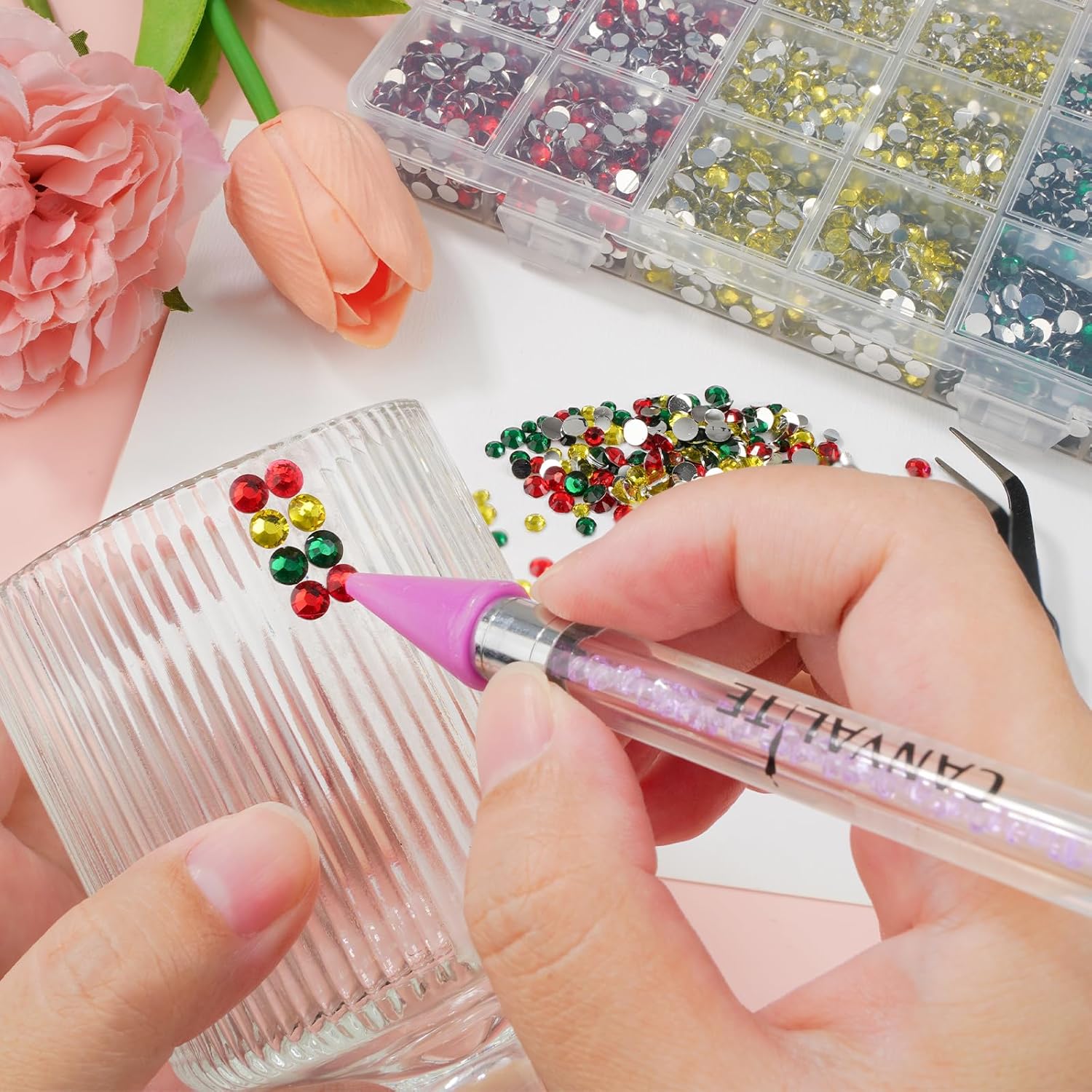 Canvalite 25000PCS Resin Jelly Rhinestones for Crafting, Christmas Flatback Gems, Bedazzling Crystal with 5x2.5g B7000 Jewelry Glue and Tweezers Dotting Pen for DIY Crafts Clothing Shoes Nail Art-Velvo Beauty
