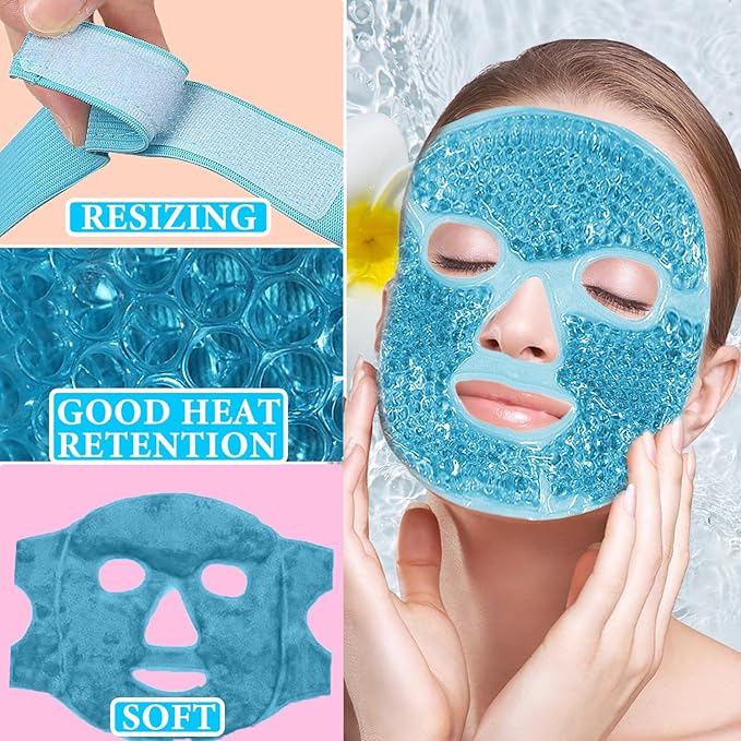 Cold Face Eye Mask Ice Pack for Dark Circles,Puffiness,Face SPA,Headaches,Pressure,Cooling Face Masks for Women Sleeping,Migraines Relief,Skin Care Gel Beads Hot Cold Use Ice Facial Mask-Velvo Beauty