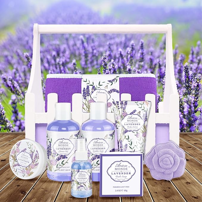 Lavender & Jasmine Scented Spa Gift Set for Women, Includes Body Lotion, Shower Gel, Salts, Bubble Bath, Body Mist, Soap, Bath Bombs-Velvo Beauty