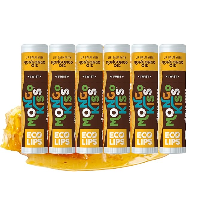 LIP BALM Mongo Kiss 6-Pack (6 tubes) Vanilla Honey by Eco Lips 100% Organic Beeswax & Cocoa Butter Lip Care with Organic Mongongo Oil - Soothe & Moisturize Dry and Cracked Lips - Made in USA-Velvo Beauty
