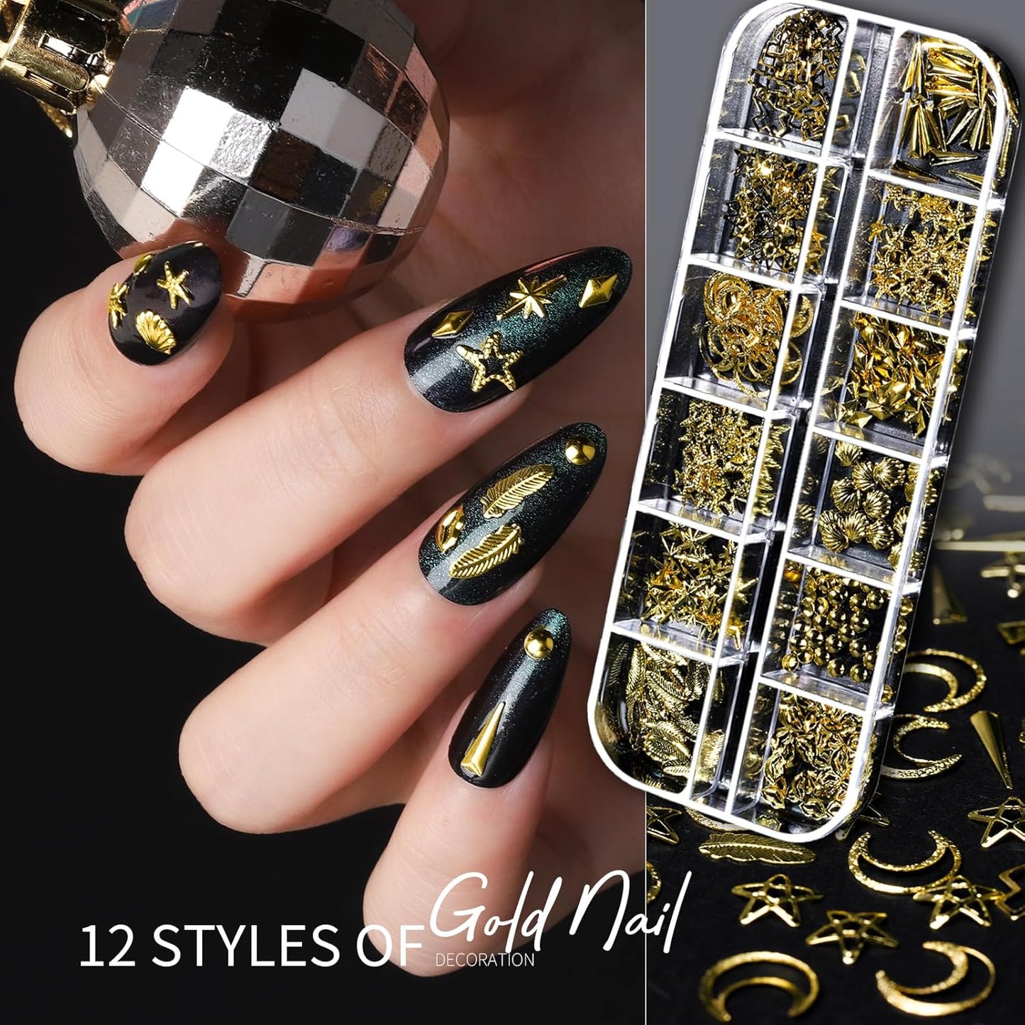 Teenitor Nail Charms Nail Gems with 15 Sheets Gold Nail Stickers, 6 Boxes of Rhinestones for Nails Art Tools, 3D Nail Decals Pearls for Nails-Velvo Beauty