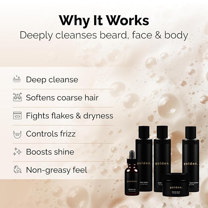 Golden Grooming Co. Everyday Grooming Bundle for Textured Hair & Melanin-Rich Skin | Essential Beard & Skincare Kit with Beard Shampoo, Face Wash, Beard Oil, Body Wash & Beard Balm-Velvo Beauty