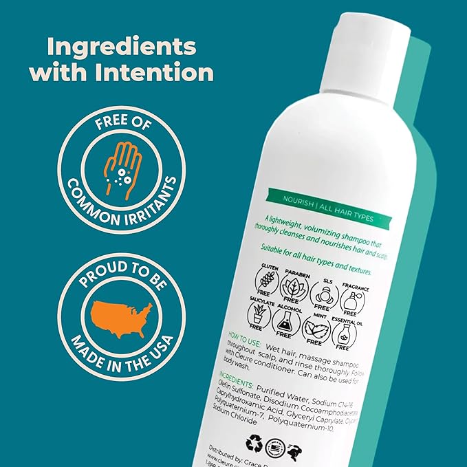 Cleure Hypoallergenic Volumizing Shampoo for Sensitive Skin - Fragrance Free, SLS Free & Paraben Free (12 oz, Pack of 2)-Velvo Beauty