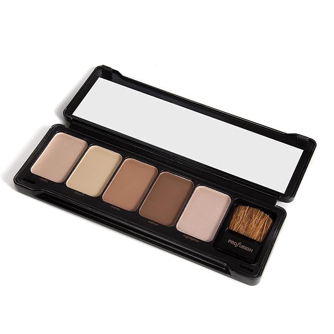 Profusion Cosmetics - Contour - Professional 5 Color Palette Highlight Bronzer Makeup Kit With Application Brush - Vanilla Biscuit Honey Walnut Highlighter-Velvo Beauty