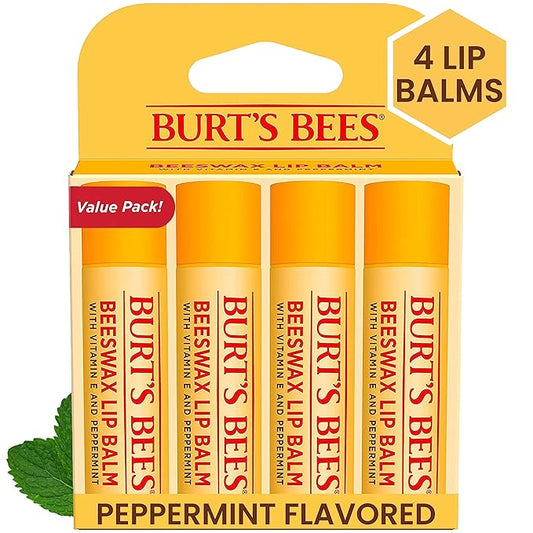 Burt's Bees Lip Balm - Original Beeswax, Lip Moisturizer With Responsibly Sourced Beeswax, Tint-Free, Natural Origin Conditioning Lip Treatment, 4 Tubes, 0.15 oz.-Velvo Beauty