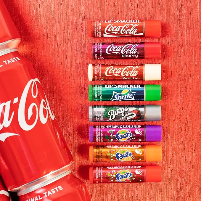 Lip Smacker Coca-Cola Flavored Balm, 8 Count, Flavors Coke, Cherry Vanilla Sprite, Root Beer, Orange Fanta, Grape Strawberry Fanta-Velvo Beauty