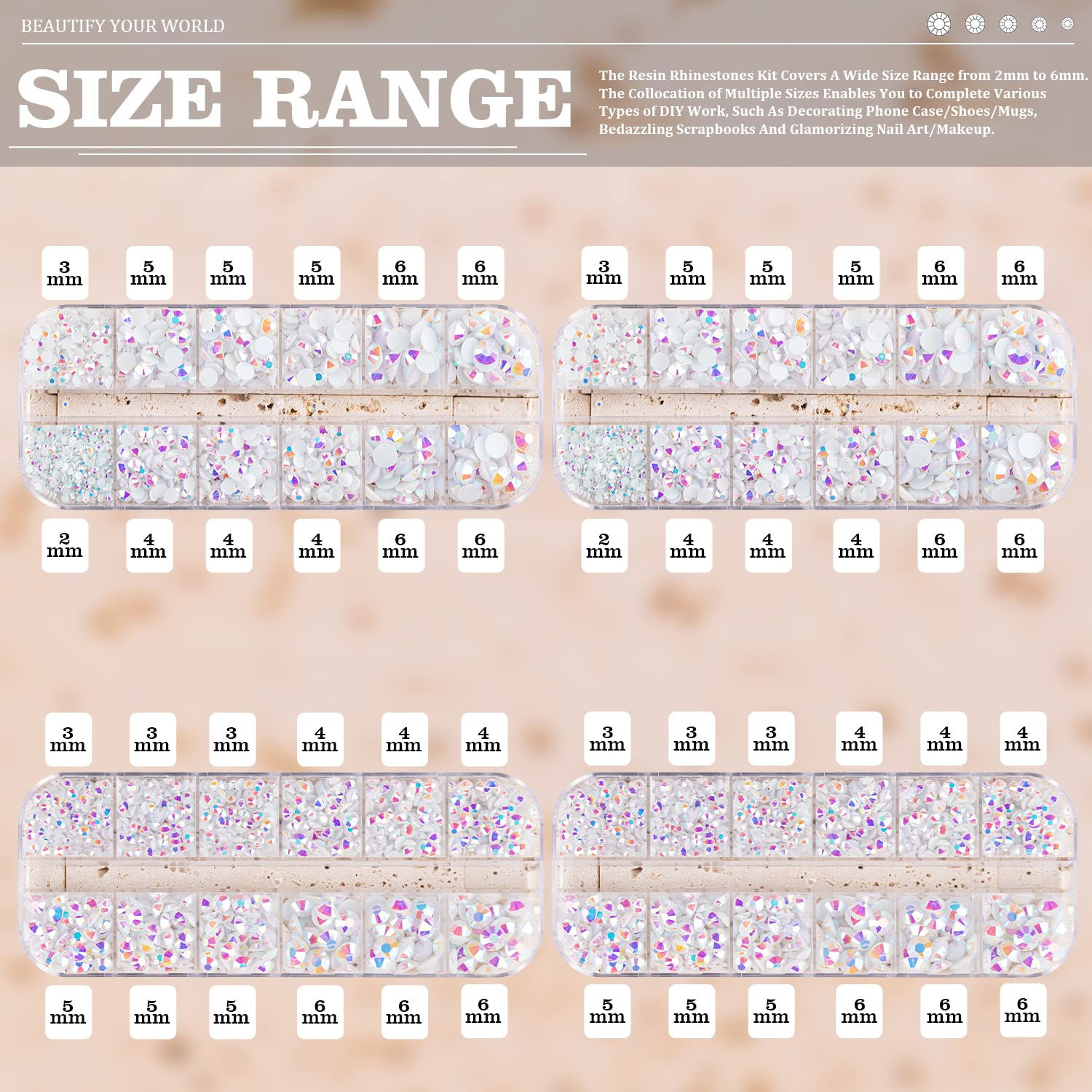 7000PCS Resin Rhinestones with Tweezers for Crafting, 2/3/4/5/6mm Flatback Jelly Rhinestones, 4 Box White AB Non Hotfix Crystal Gems for DIY Crafts Mugs Tumblers Clothes Makeup Nail-Velvo Beauty