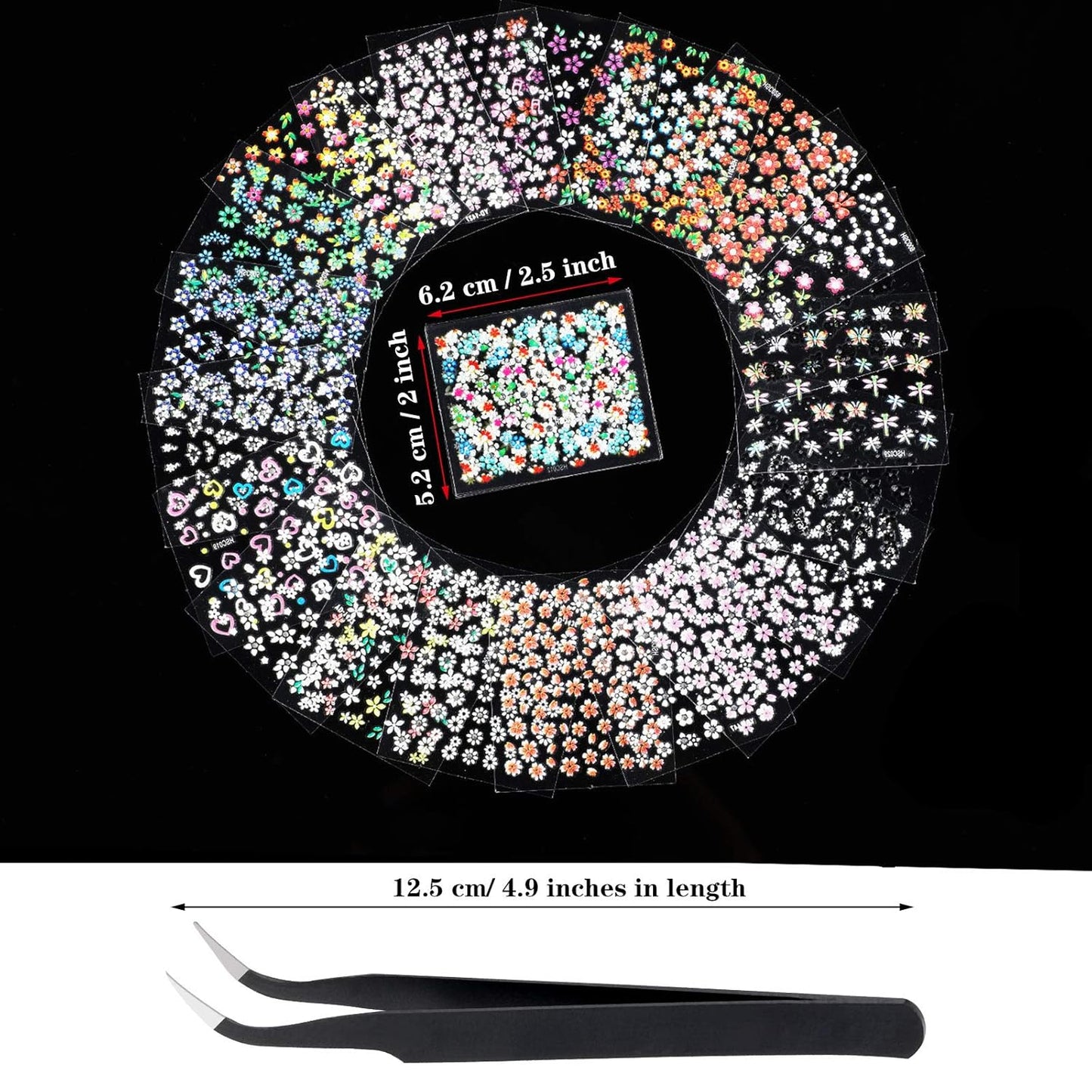 Blulu 5000 Pcs Flower Nail Stickers 100 Sheets 3D Self Adhesive Nail Stickers Multi Design Decals Multicolor Flower Manicure Decals with Tweezer(Classic-Chic Floral Series)-Velvo Beauty