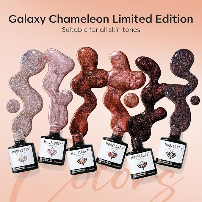 modelones Chameleon Gel Nail Polish Set, 6 Colors Fall Gel Polish Kit Nude Brown Glitter Shimmer Soak Off LED Nail Lamp Gel Nail Kit Home Gift DIY Salon For Women Girl-Velvo Beauty