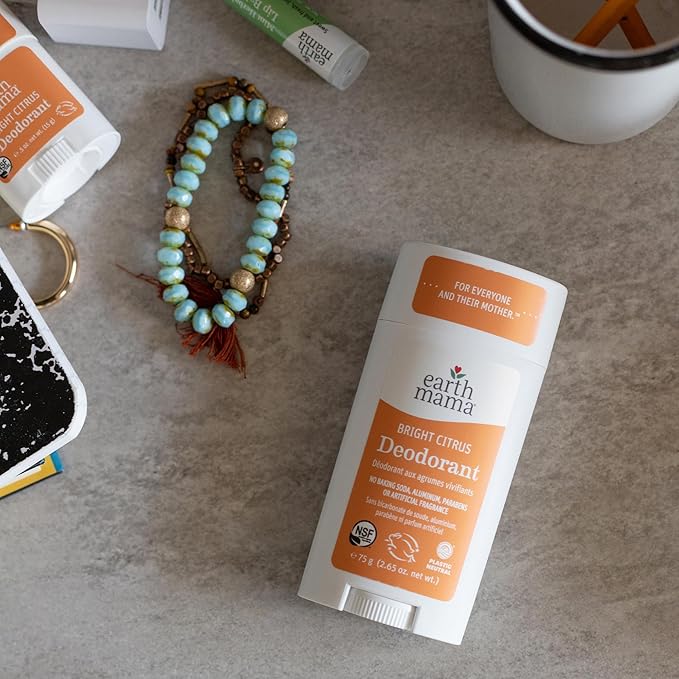 Earth Mama Bright Citrus Deodorant | Safe for Sensitive Skin, Pregnancy and Breastfeeding, Contains Organic Grapefruit and Calendula, No Baking Soda or Aluminum, 2.65-Ounce-Velvo Beauty