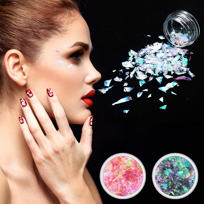 18 Boxes Mermaid Iridescent Chunky Glitter Flakes Chrome Nail Sequins Aurora Holographic Mermaid Nail Glitter Flakes Glitters Chunky Iridescent Flakes for Face Eyes Body Hair Nail Decoration-Velvo Beauty