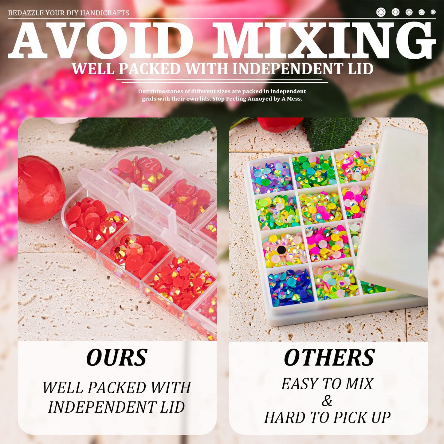 7000PCS Resin Rhinestones with Tweezers for Crafting, 2/3/4/5/6mm Flatback Jelly Rhinestones, 4 Box Red AB Non Hotfix Crystal Gems for DIY Crafts Mugs Tumblers Clothes Makeup Nail-Velvo Beauty