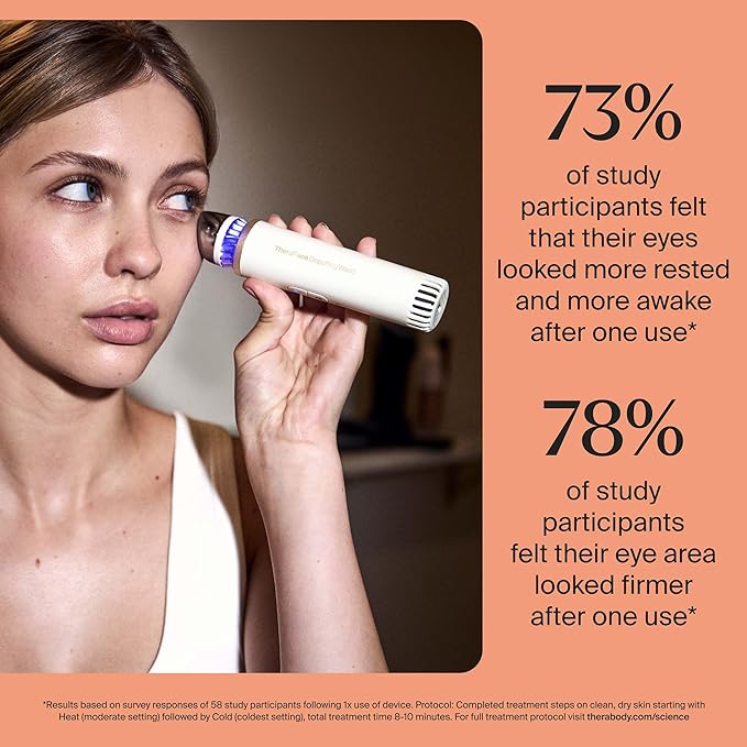 Therabody TheraFace Depuffing Wand – Cold and Heat Skincare Treatment to Depuff and Glow; Beauty Wand, Face Roller and Eye Massager for Eye Puffiness, Dark Circles and Skin Radiance (White)-Velvo Beauty