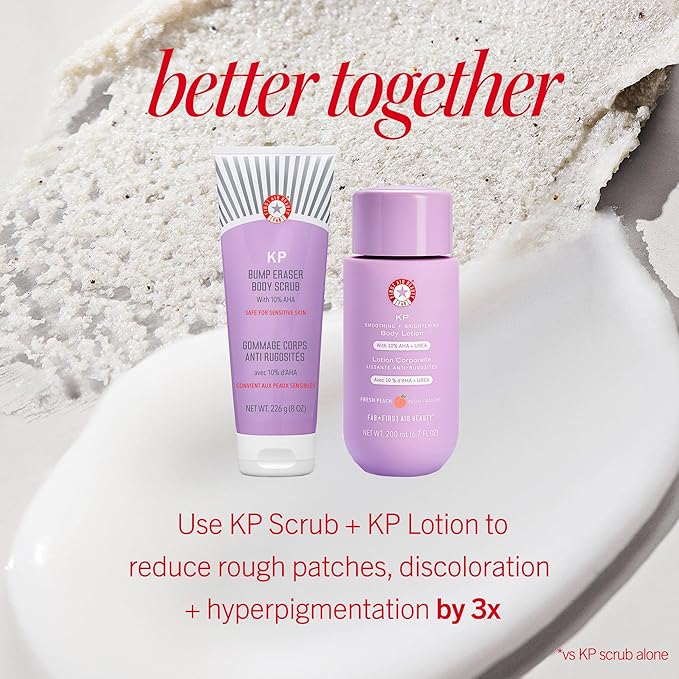 First Aid Beauty KP Bump Eraser Body Scrub Exfoliant for Keratosis Pilaris with 10% AHA – 8 oz + Bonus 1 oz Travel Size Tube-Velvo Beauty