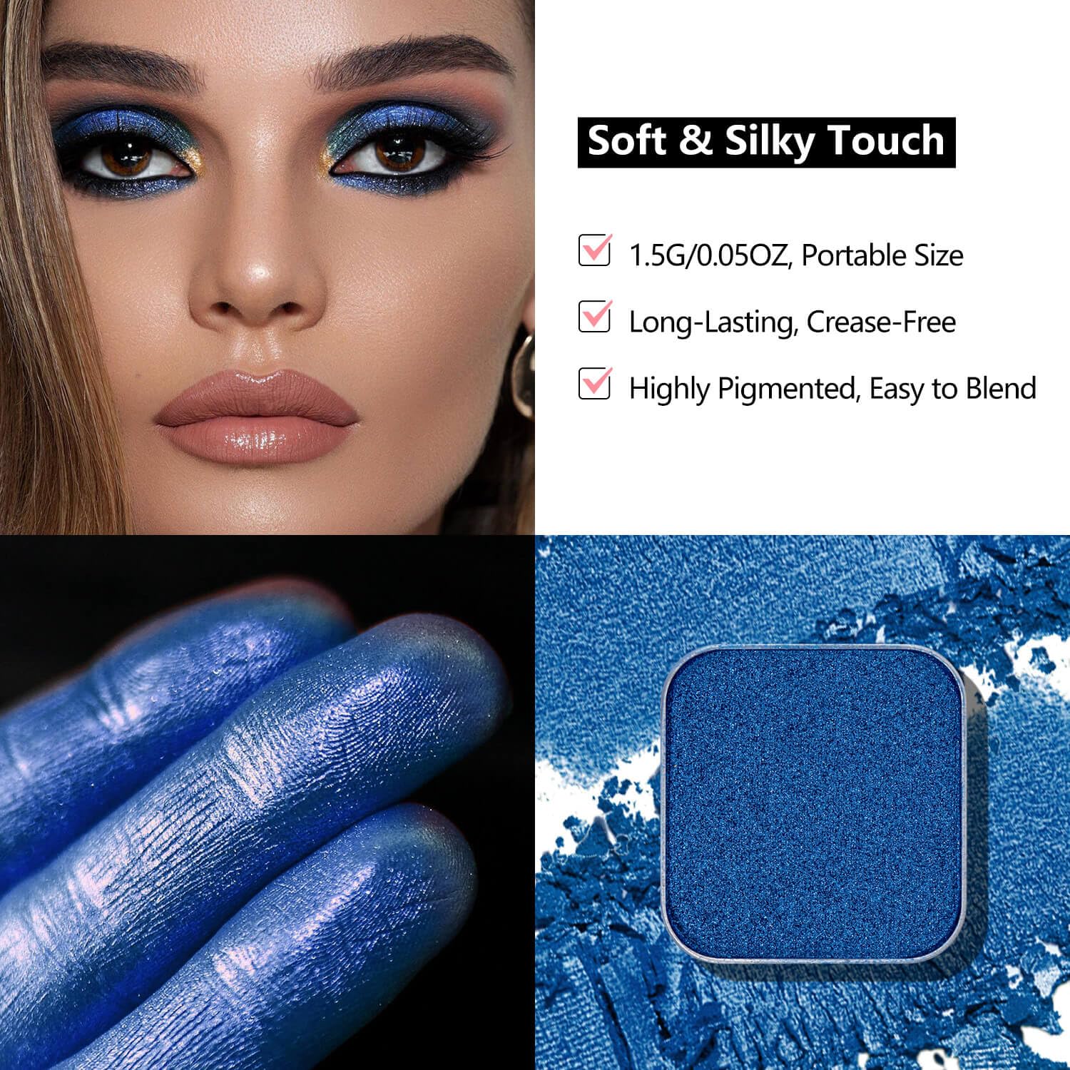 Magnetic Blue Single Eyeshadow Matte Shimmer Highly Pigmented Blendable Longwear Powder in Magnetic Refill Pan for Custom Palette Easy to Apply and Remove (Abyss)-Velvo Beauty