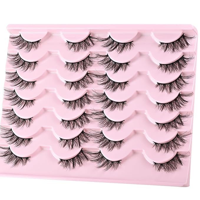 FARRED Half Eyelashes Natural False Lashes Wispy Cat Eye Strips Eyelash 14 Pairs Faux Mink Strip Eye Lashes Pack for Daily Makeup (F20 | 8-15 mm)-Velvo Beauty
