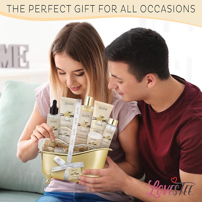 Mothers Day Gifts, Spa Basket for Women, Vanilla Bath & Body Set, Christmas & Birthday Gift, Includes Shower Gel, Body Lotion, Hand Cream, Body Scrub, Message Oil, Candle, Eye Mask, Confetti-Velvo Beauty