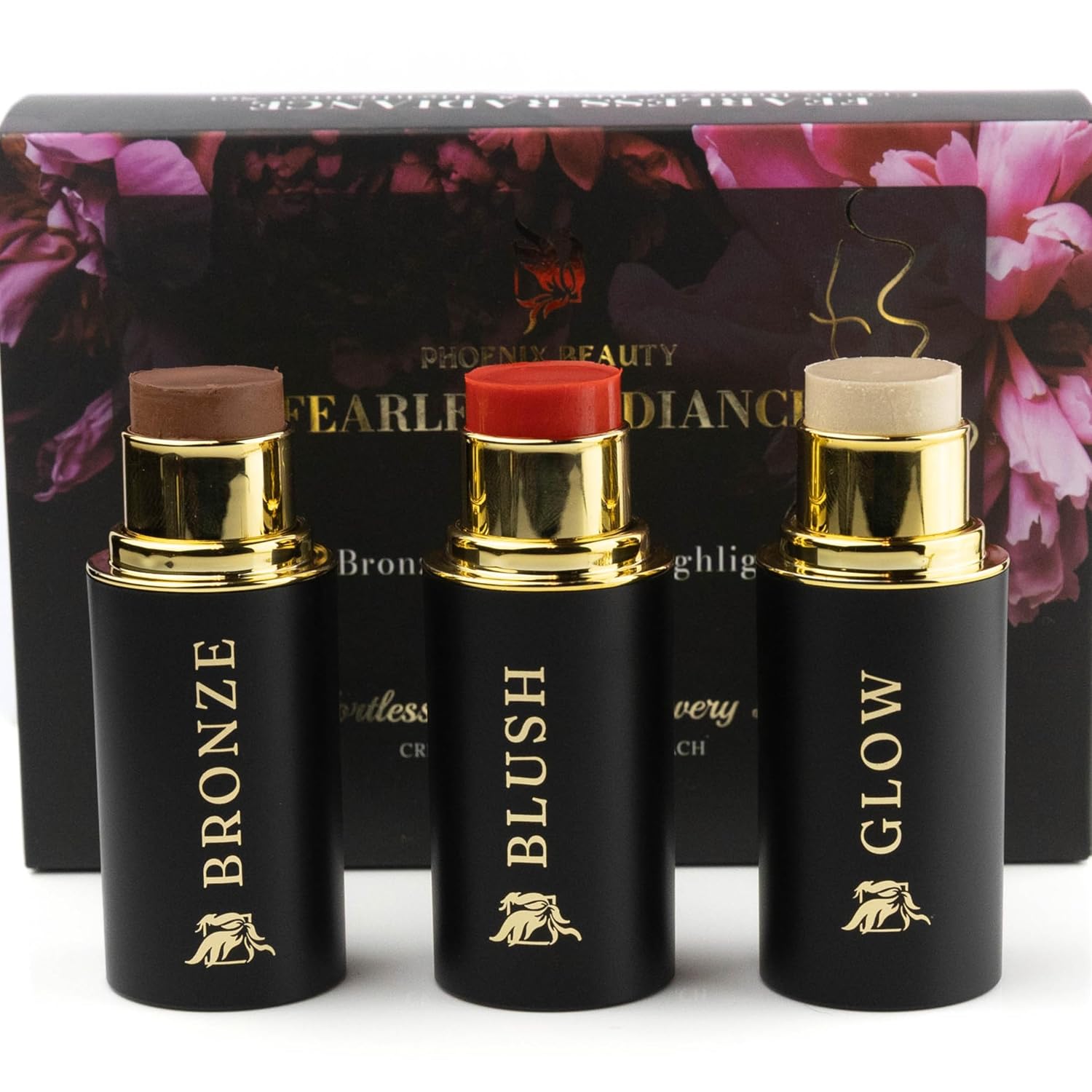 Cream Contour Stick Set – Blush, Bronzer & Highlighter Trio | Hydrating, Buildable, High-Pigment Makeup with Shea Butter & Vitamin E | Phoenix Beauty Gift Set (Luminous)-Velvo Beauty