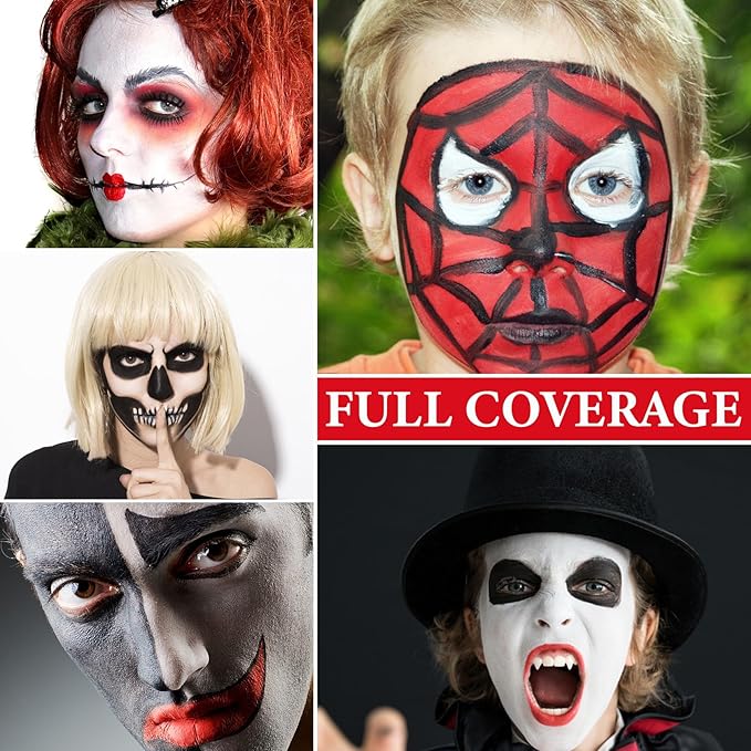 3 Pcs Halloween Face Paint Special Effects Makeup Kit,Water-based Black White Red Face Body Paint,Clown Cosplay SFX Joker Zombie White Makeup Professional Face Painting Kit for Adult-Velvo Beauty