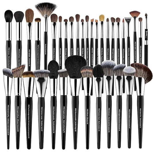 Bueart Design 36Pcs PRO Grade Natural Goat Hair Pony Bristles Makeup Brushes Set with Super Holder Professional-Grade Precision & Luxury Brush for beauty enthusiasts&professionals Makeup Artist-Velvo Beauty