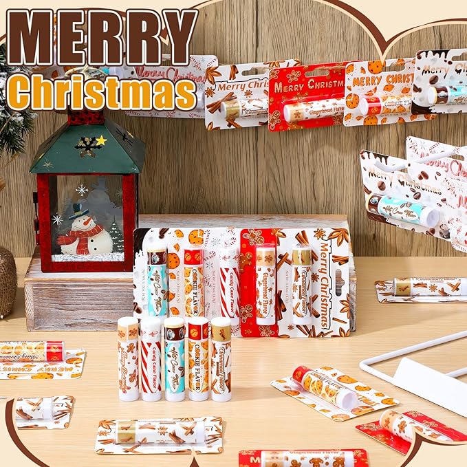 25 Pcs Christmas Lip Balms Stocking Goodie Bags Stuffers Bulk Xmas Gifts Candy Hot Cocoa Cookie Cinnamon Gingebread Biscuits Flavor 5 Style Holiday Treat Small Gifts Party Supplies-Velvo Beauty
