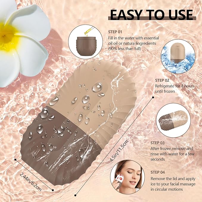 Ice Roller for Face and Eye, Silicone Ice Facial Roller Ice Holder, Face Ice Mold Skin Care, Face Icers Reusable Ice Cube Roller for Shrink Pores Anti Wrinkle Reduce Puffiness, Brown-Velvo Beauty