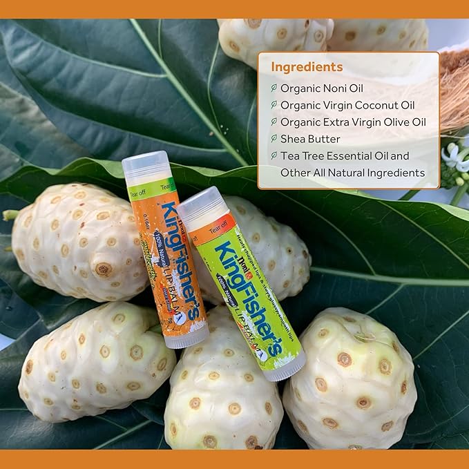 Kingfisher’s Noni Lip Balm, 2-Pack, 100% Natural Ingredients, Noni Original Oil & Virgin Coconut Oil, Ultra Hydrating Lip Balm, Sweet Orange Flavor Lip Care-Velvo Beauty