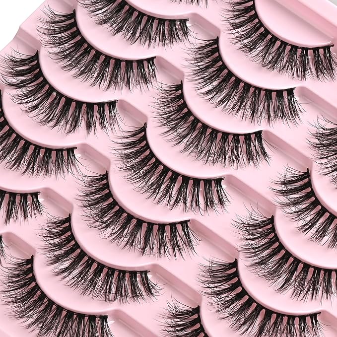FARRED Natural Eyelashes Wispy Lashes Short False Eyelash Small Cat Eye Fake Lashes Full Pestañas Sets for MUA and Beginners Daily Makeup (F2 | 7-14mm)-Velvo Beauty
