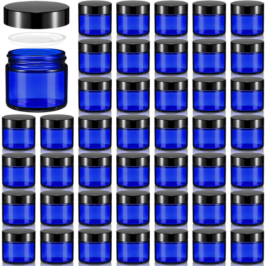 Domensi 72 Pcs 2 oz Glass Jars with Lids Travel Size Round Leakproof Empty Cosmetic Jars with Inner Liners Lid for Storing Makeup Lotions Face Cream Ointments Candle DIY Making (Cobalt Blue)-Velvo Beauty