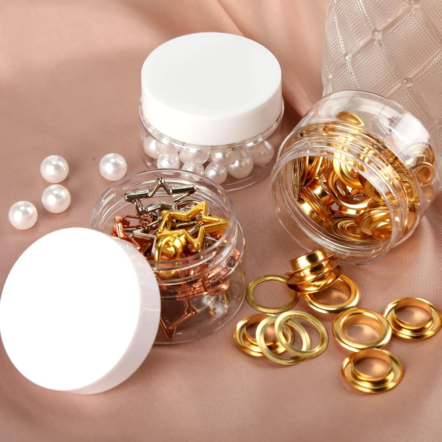 SATINIOR 100 Pcs Plastic Jars with Lids Small Containers Lids Wide Mouth Small Plastic Containers for Lotion Cream Rhinestones Body Butters Travel Storage (2 oz,White)-Velvo Beauty
