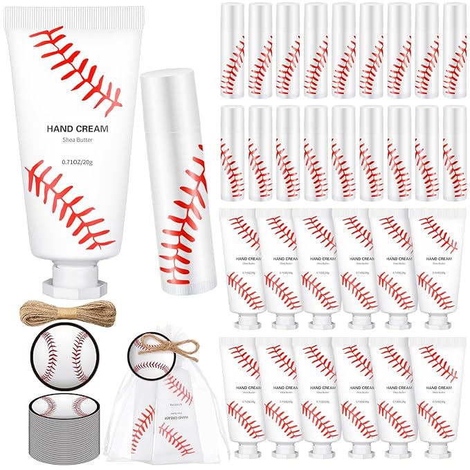 144 Pcs Baseball Lip Balm Hand Cream Set Baseball Party Supply, Include 36 Baseball Lip Balm 36 Moisturizing Hand Cream 36 Baseball Bag 36 Baseball Card and Rope for Baseball Accessories Gifts-Velvo Beauty