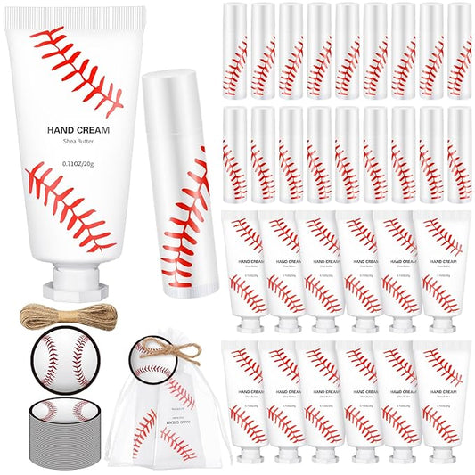 144 Pcs Baseball Lip Balm Hand Cream Set Baseball Party Supply, Include 36 Baseball Lip Balm 36 Moisturizing Hand Cream 36 Baseball Bag 36 Baseball Card and Rope for Baseball Accessories Gifts-Velvo Beauty