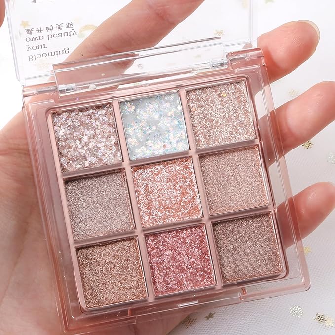 Erinde 9 Colors Eyeshadow Palette, Matte Shimmer Glitter Eye Shadow Palette Makeup, Highly Pigmented Long Lasting Waterproof, Natural Neutral Nude Eyeshadow Makeup Pallet, Diamond Snowflake-Velvo Beauty
