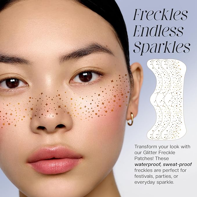 Glitter Freckles Face Tattoo, 10 Pcs Silver Face Glitter Freckles for Women, Festival Outfits for Women Rave Accessories Fake Tattoos, Sparkle Makeup Patches, Waterproof Speckles Patches,Mini Makeup-Velvo Beauty