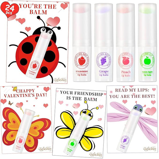 24 Pack Valentines Day Gifts for Kids lip balm bulk,chapstick bulk,party favors for kids boys girls,Natural Moisturizing Lip Balm for dry cracked lips,goody bag filler,Wedding Gifts-Velvo Beauty