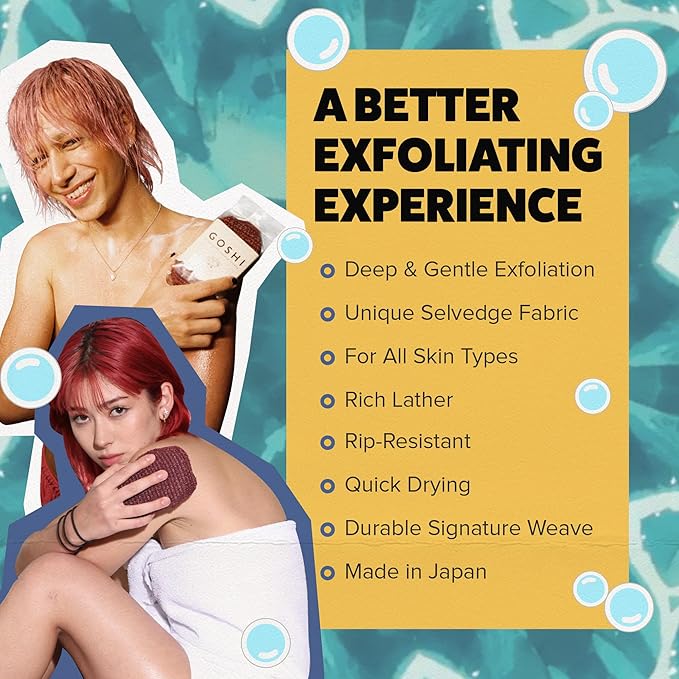 GOSHI Exfoliating Shower Sponge - Rip-Resistant, Rapid-Drying Exfoliating Bath Sponge for All Skin Types - Brick Red - Made in Japan-Velvo Beauty