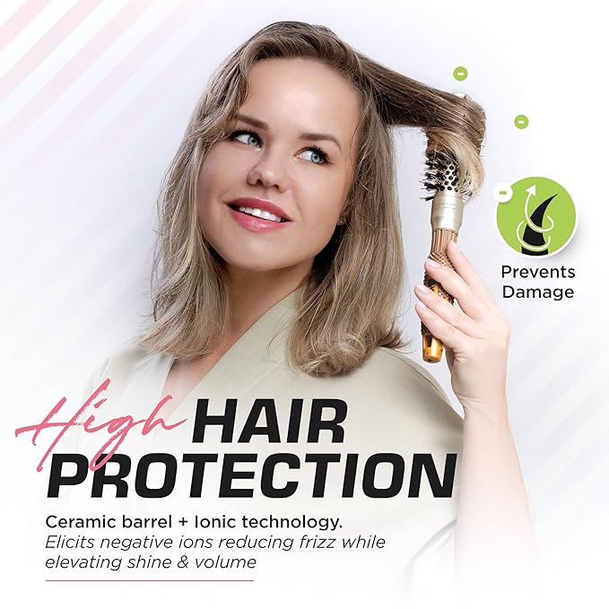 Fagaci Small Round Brush with Natural Boar Bristle for Blow Drying, Hair Styling, and Volume | Nano Technology Ceramic + Ionic for Healthy Hair-Velvo Beauty