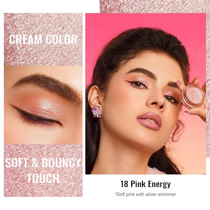 Oulac Pink Cream Eyeshadow also for Highlighter Large Capacity Highly Pigmented Eye Shadow Waterproof &Long Lasting with Moisturizing Formula, Shimmer Glitter Eye Makeup. 6g.(18)-Velvo Beauty