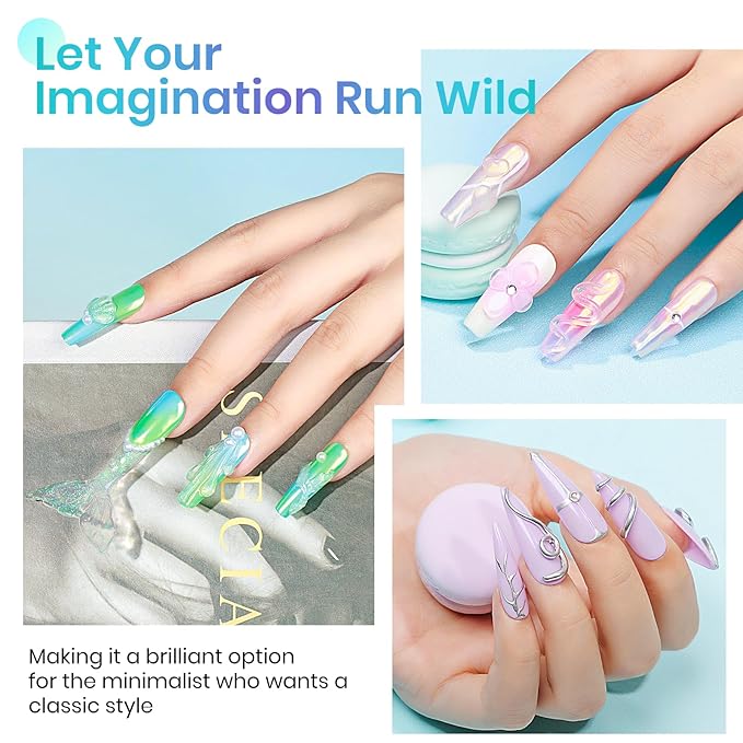 MIZHSE Solid Builder Gel for Nails – 2PCS 1oz Mermaid Pearl & Clear Hard Gel Kit with Nail Forms 3D Mold Soak-off U V 3D for Nails Extension for Salon Manicure Home DIY-Velvo Beauty