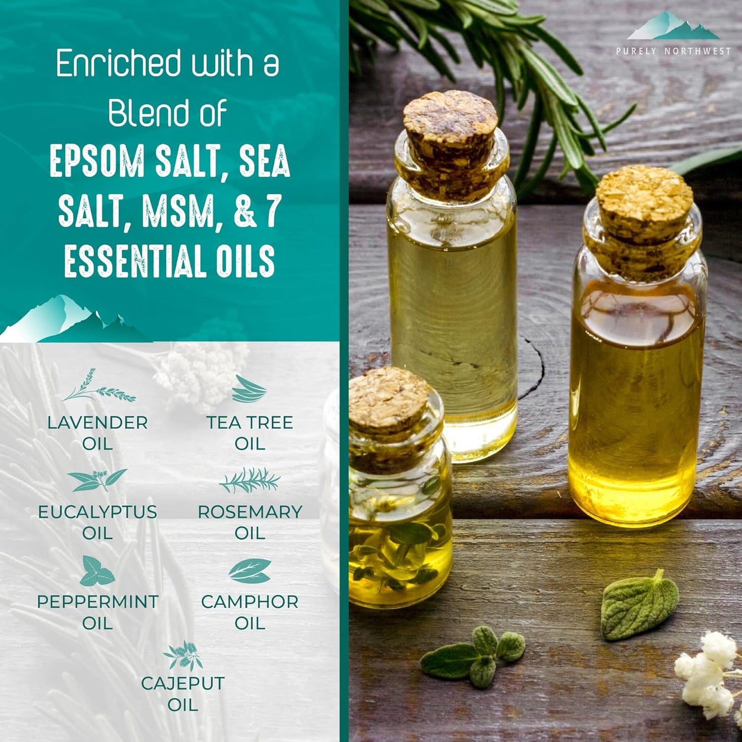 Epsom Salt Tea Tree Foot Soak-Toenail Repair, Softens Thick Calluses & Corns, Stubborn Foot Odor, Athletes Foot Burning & Itching, Damaged Discolored Nails: Purely Northwest USA 16 ounces/1Lb-Velvo Beauty