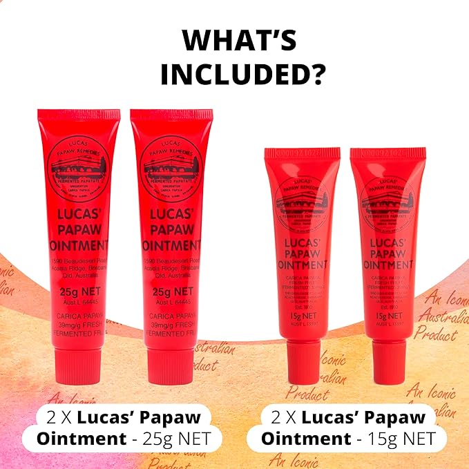 Lucas Pawpaw Lip Ointment, Lucas Pawpaw Cream, Lucas Pawpaw Ointment for Lips & Dry Skin (2x15 Gram plus 2x25 Gram)-Velvo Beauty