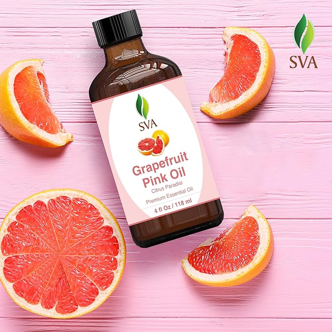 SVA Grapefruit Essential Oil Pink – 4 Fl Oz – 100% Natural Grapefruit Oil - for Diffuser, Hair Care, Face, Skin Care, Aromatherapy, Scalp and Body Massage, Soap and Candle Making - with Dropper-Velvo Beauty