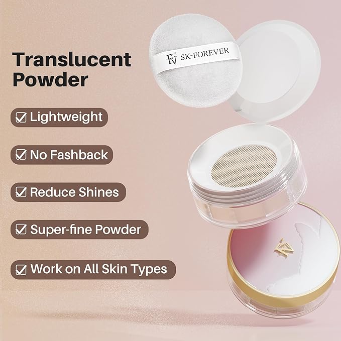 FV Translucent Powder Setting Powder, Oil-control & Long Lasting Loose Face Powder, Waterproof, Lightweight & Blurring Pores Finishing Powder, Talc-free Baking Powder Makeup, Translucent-Velvo Beauty