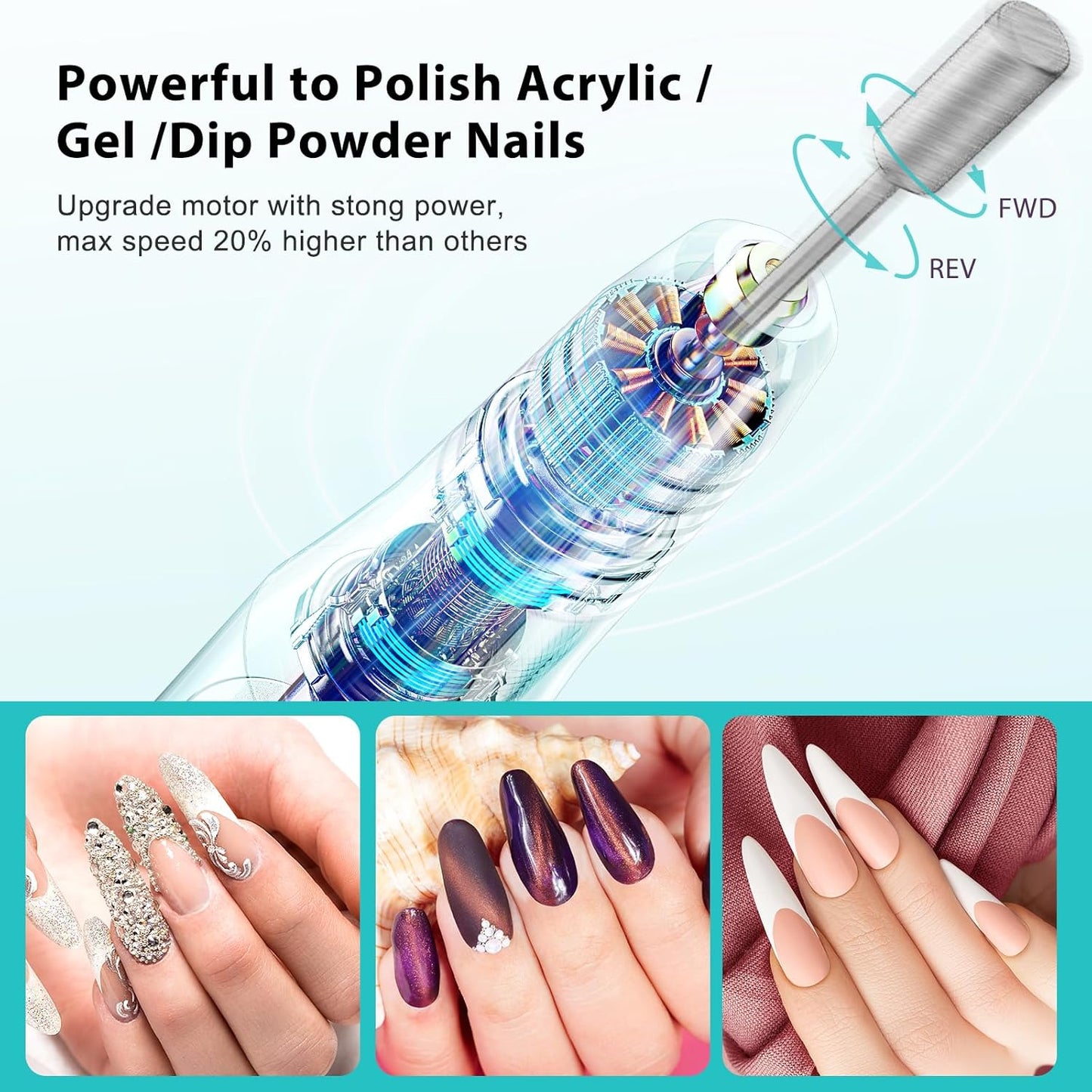 COSLUS Cordless Nail Drill Electric File: Professional for Acrylic Gel Dip Powder Nails Portable Nail Drill Machine Kit for Manicure Pedicure Nail Set with Everything Rechargeable Lightweight Blue-Velvo Beauty